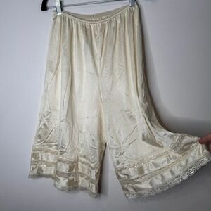 Velrose 2402 Ivory Nylon Culotte Slip Lace Trim Wide Leg Pettipants Medium